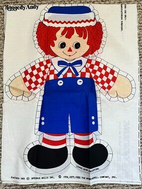 Vintage 1982 Raggedy Andy 20" Tall Cut & Sew Doll Panel by Spring Mills #183
